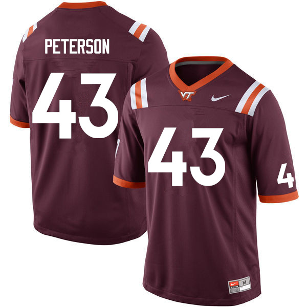 Men #43 Michael Peterson Virginia Tech Hokies College Football Jerseys Sale-Maroon